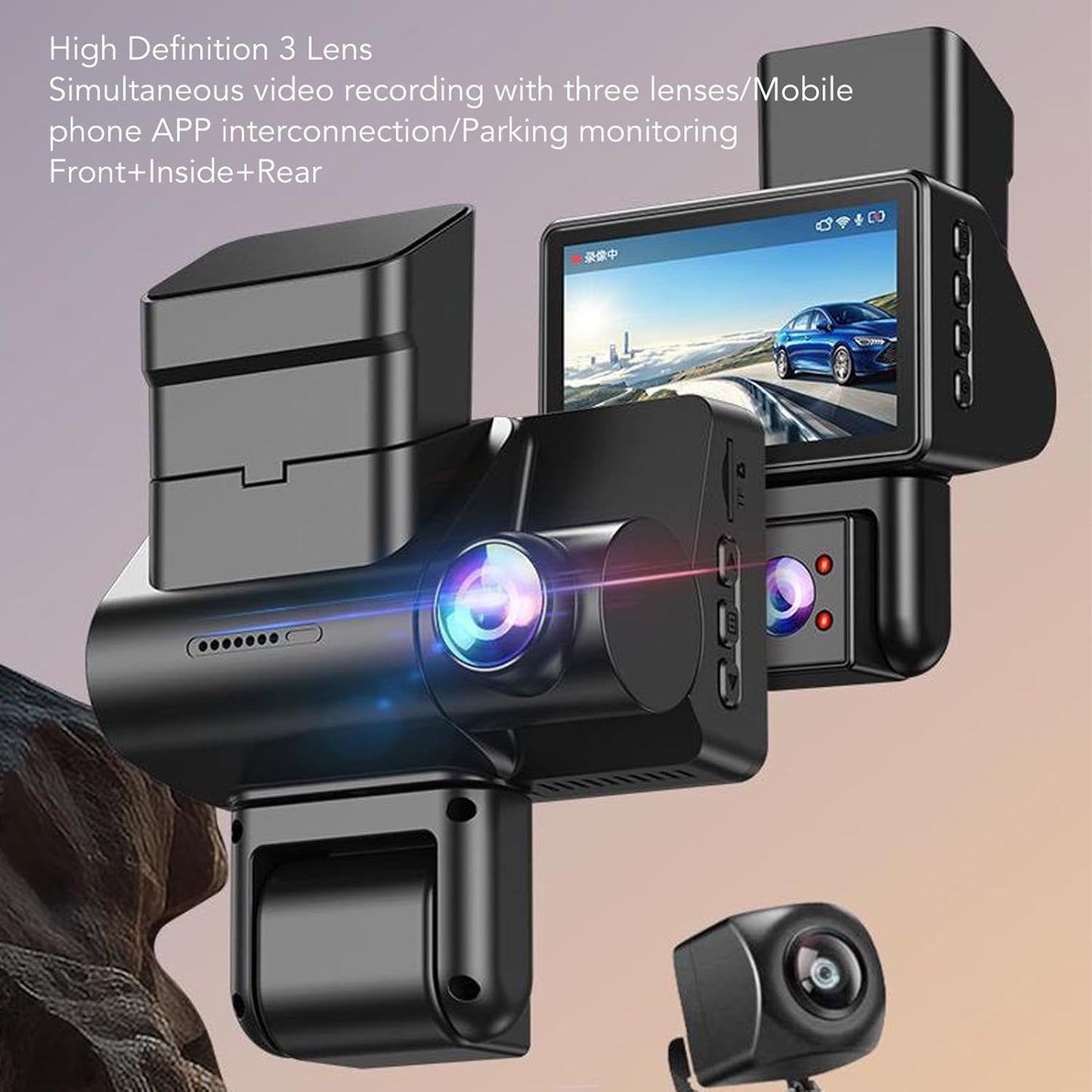 3-Channel 1296P Wide angle Dash Cam – WiFi and 64gb sd card with Professional Installation